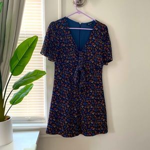 Flutter sleeve floral dark blue madewell dress